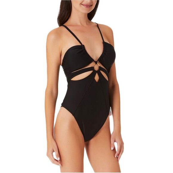 California Waves Juniors Size S Cut Out Ring Front One Piece Swimsuit Black NWT - Picture 1 of 5